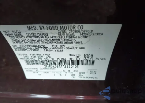 2010 Ford Flex Se from USA, damaged, VIN 2FMGK5BC4ABB30405